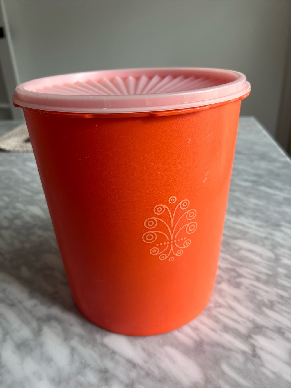 Vintage Tupperware Orange Storage Canister with Pink Lid